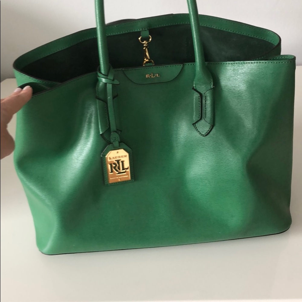 Green leather Ralph Lauren tote bag